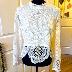 It’s Pink||Lace high neck long sleeve lined front open back